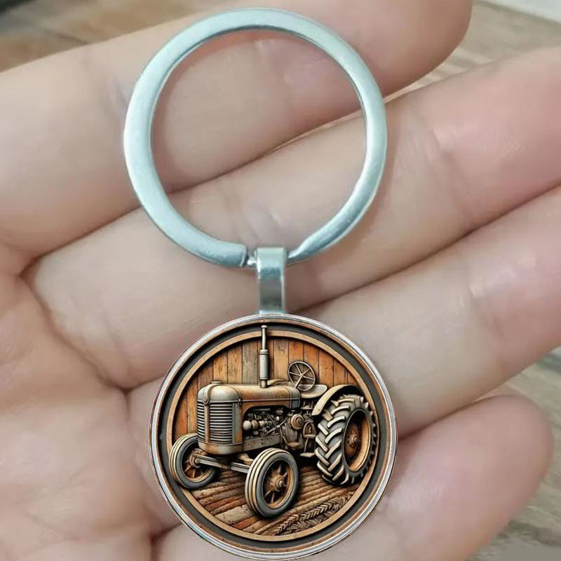 Heavy Equipment Keychain - Llavero retro de tractor agrícola adecuado